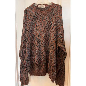 Pronto-Uomo Firenxe men's /unisex XL geometric print‎ rust, blue & black sweater